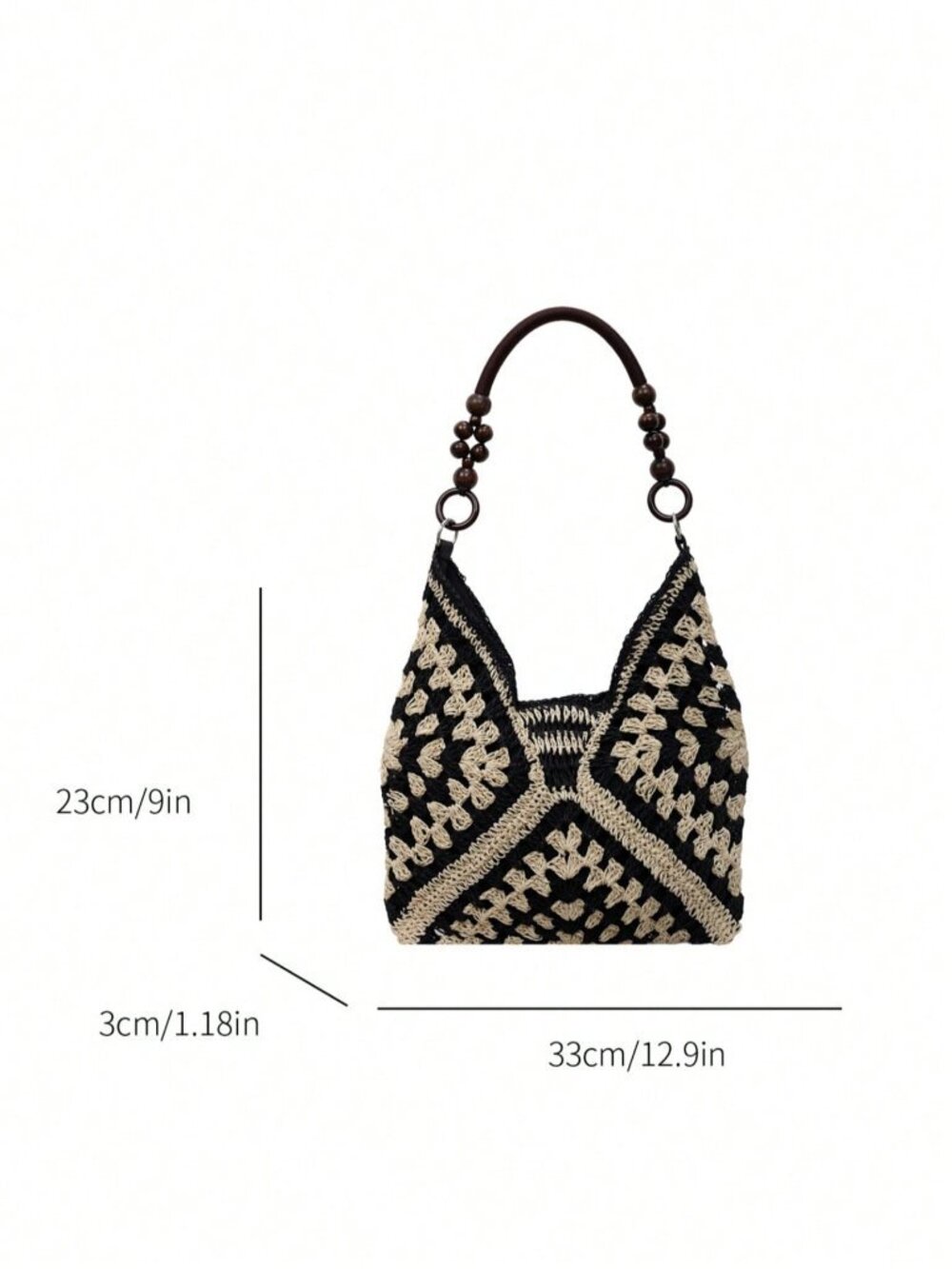 Black Casual Women's Crochet Patchwork Shoulder Bag – - Picture 7 of 8